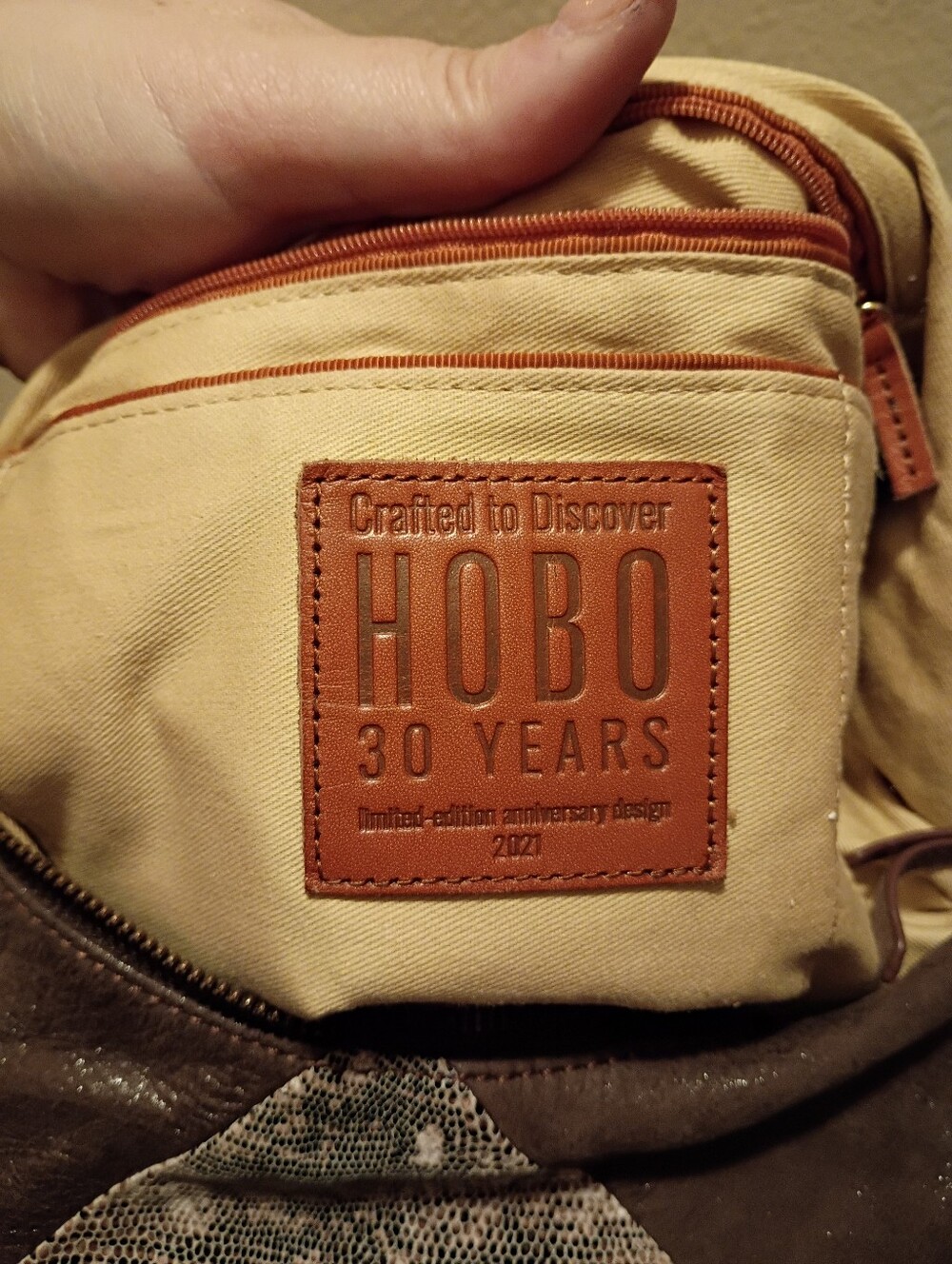 HOBO Brown Suede Shoulder Bag with Snake-Print Panel - Picture 6 of 8